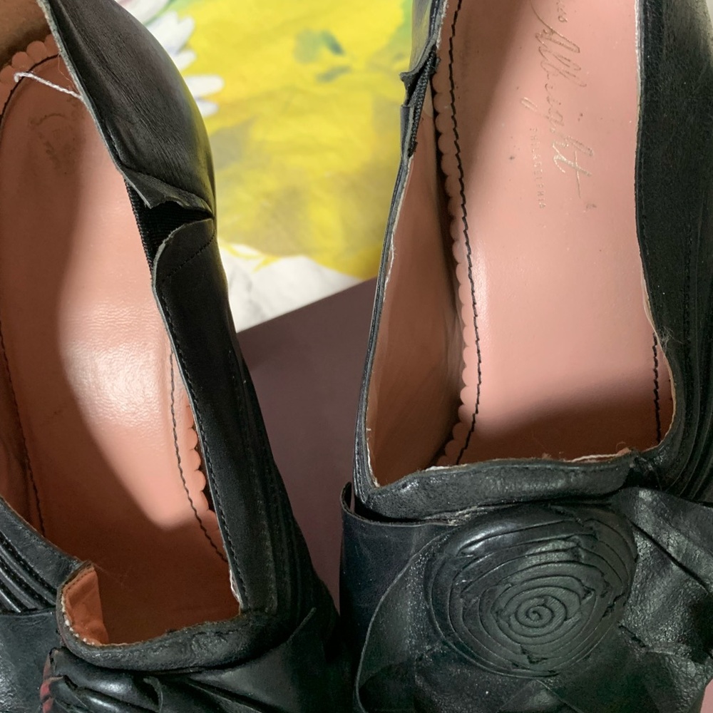 Black Peep-Toe Heels sturdy leather size 10 - Picture 5 of 6